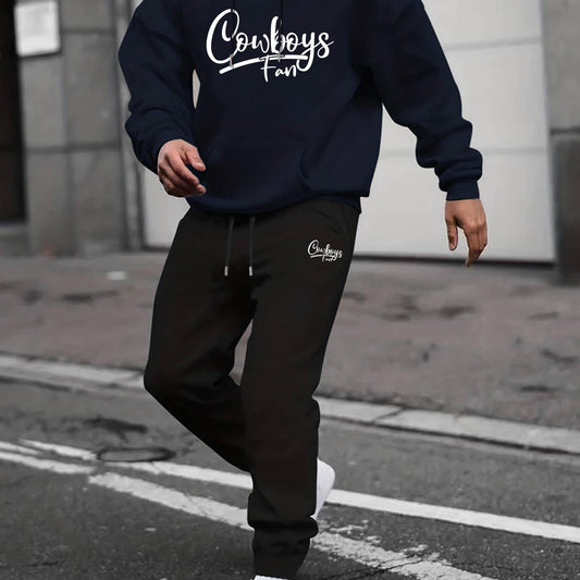 Men's Cowboy Fan Crew Neck T Shirt Hooded Sweatshirt & Sweatpants Set