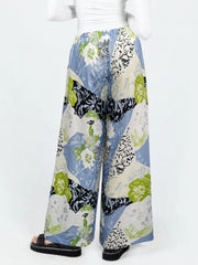  Colorblock Floral Print Wide Leg Trousers