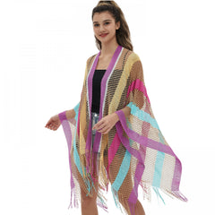Rainbow Striped Bikini Cover Up Sunscreen Cardigan LGBT Pride Wrap Shawls