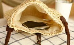 Vintage Crochet Messenger Bag Straw Woven Tassels Shoulder Bag