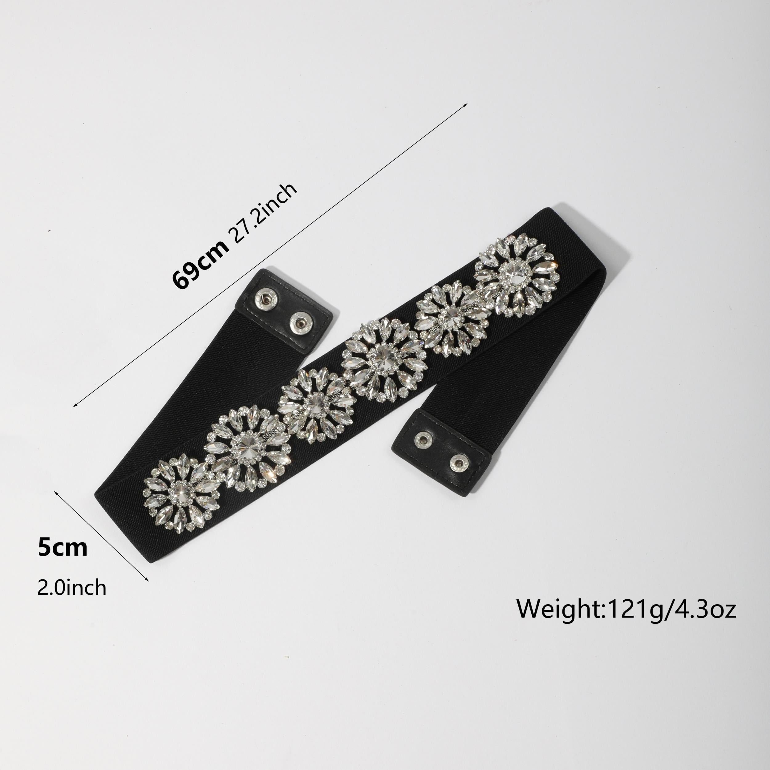Rhinestone Flower Wide Belt Elastic Waistband for Women