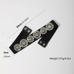 Rhinestone Flower Wide Belt Elastic Waistband for Women
