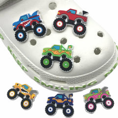 6pcs Trucks Racing Pattern Charms For Clogs PVC Shoes Decorative Accessories