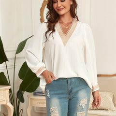 Women's Plus Size Lace V Neck Long Sleeve Blouse