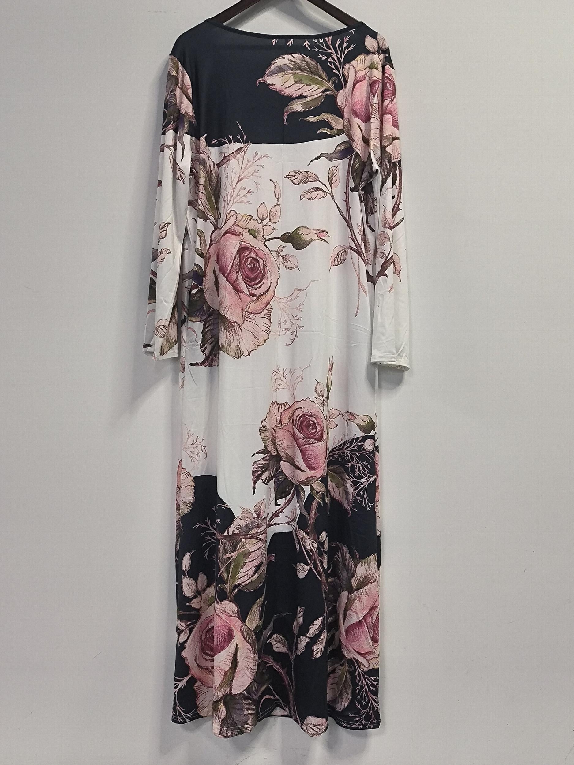  Floral Print Maxi Dress With Pockets