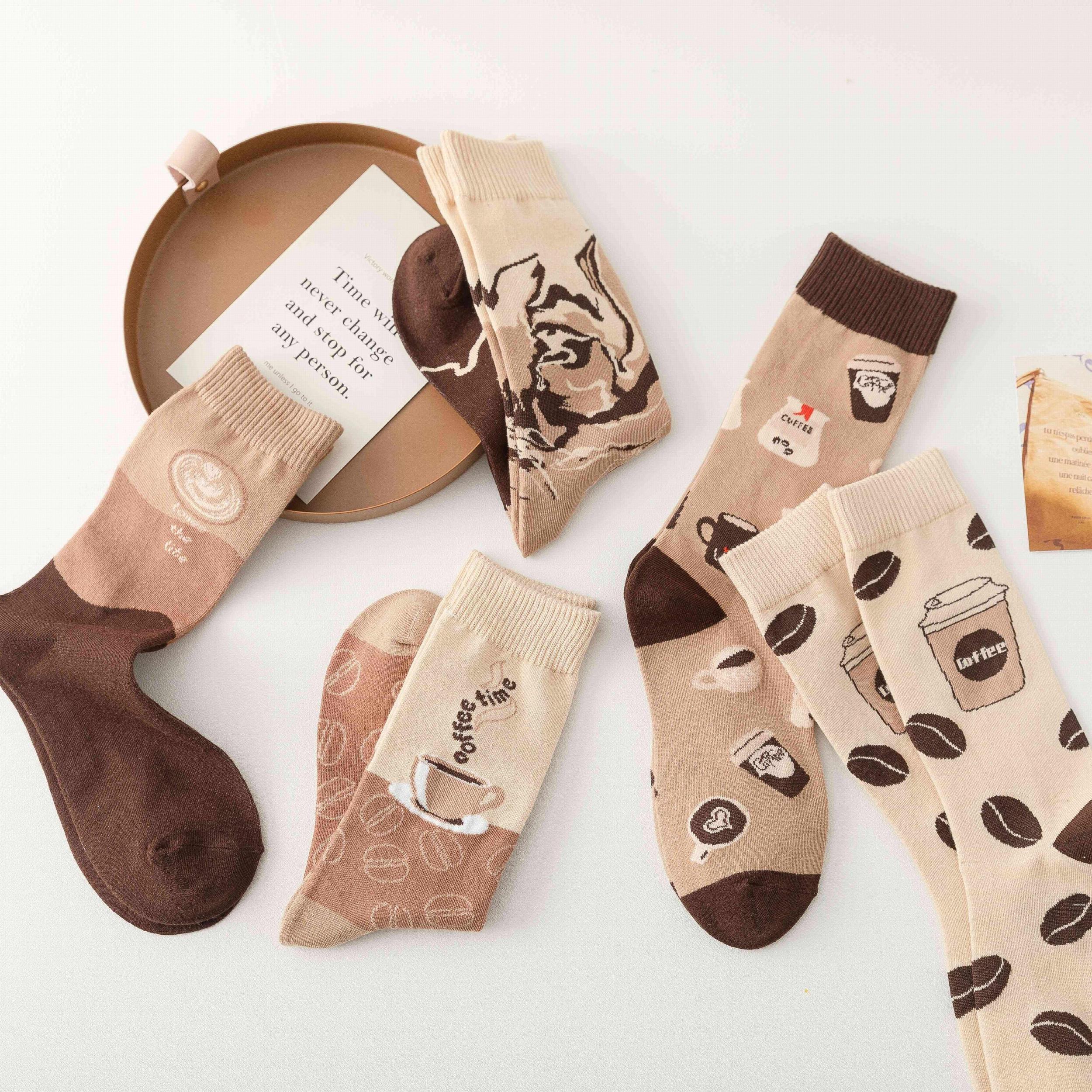 5 Pairs Coffee Print Socks Women's Stockings