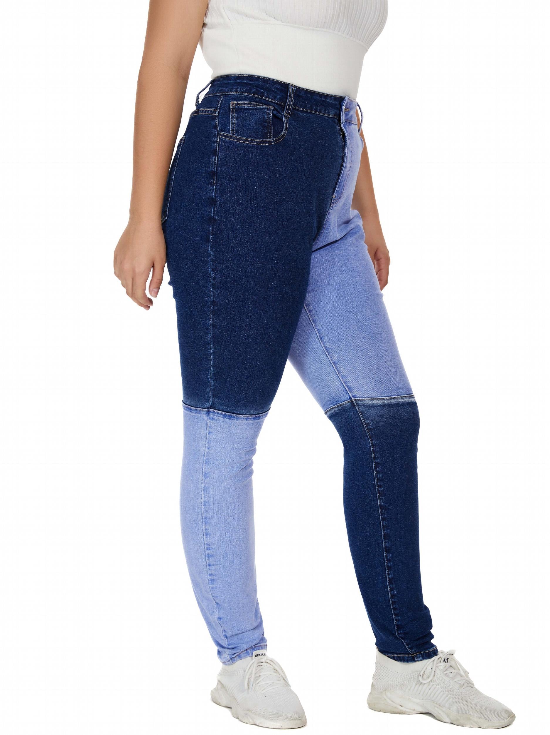  Patchwork Button Fly Slim Fit Denim Pants