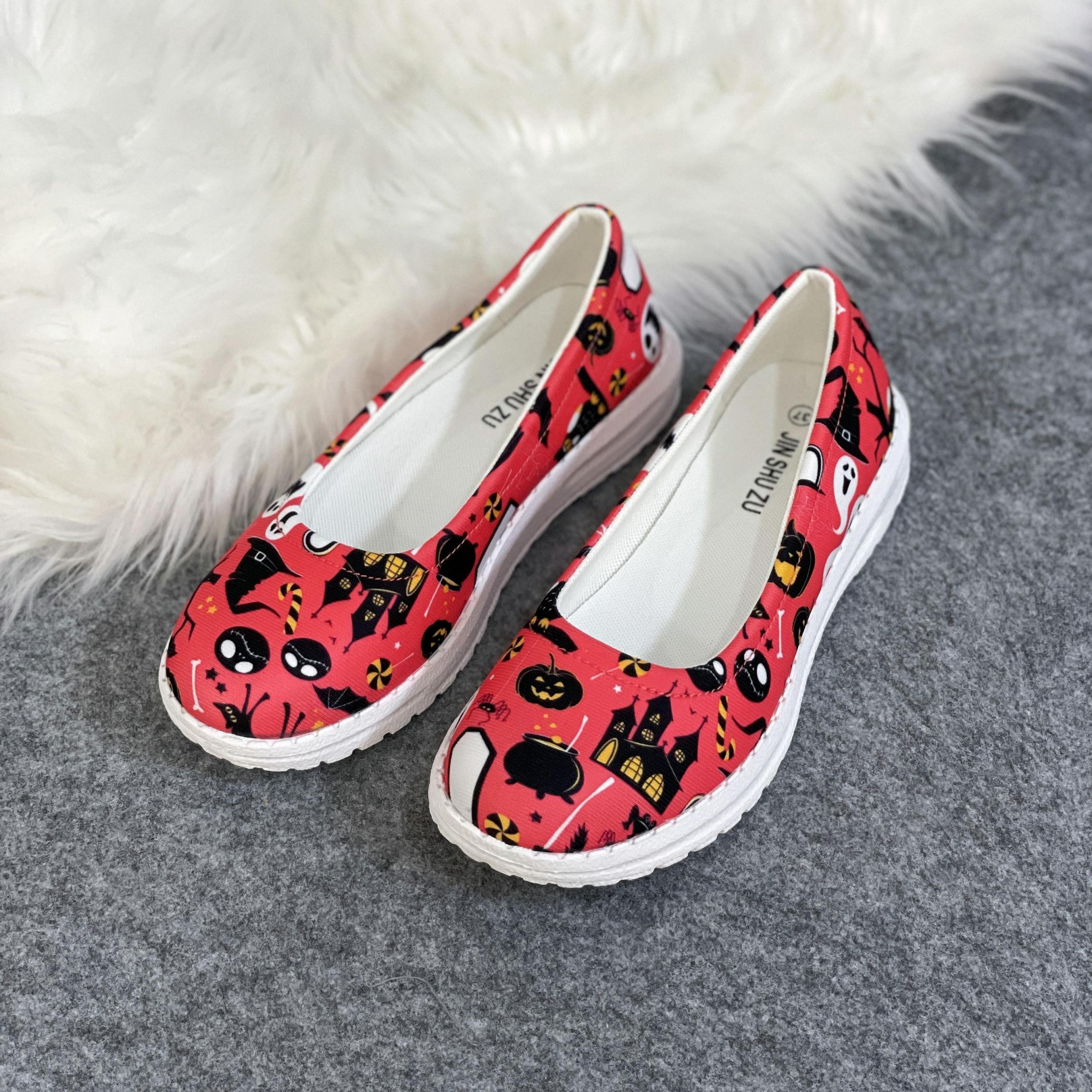 Halloween Colorful Elements Print Low Top Sport Flat Shoes