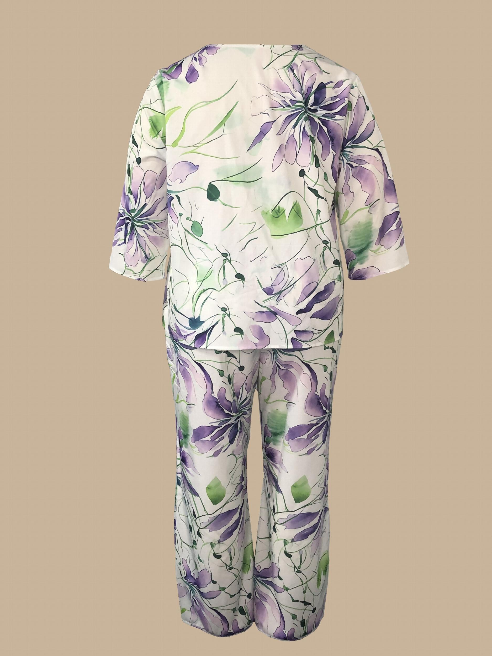 Women's Plus Floral Print Tee & Pants Outfit Set