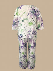 Women's Plus Floral Print Tee & Pants Outfit Set