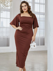  Dress Women's Plus Solid Butterfly Sleeve Square Neck