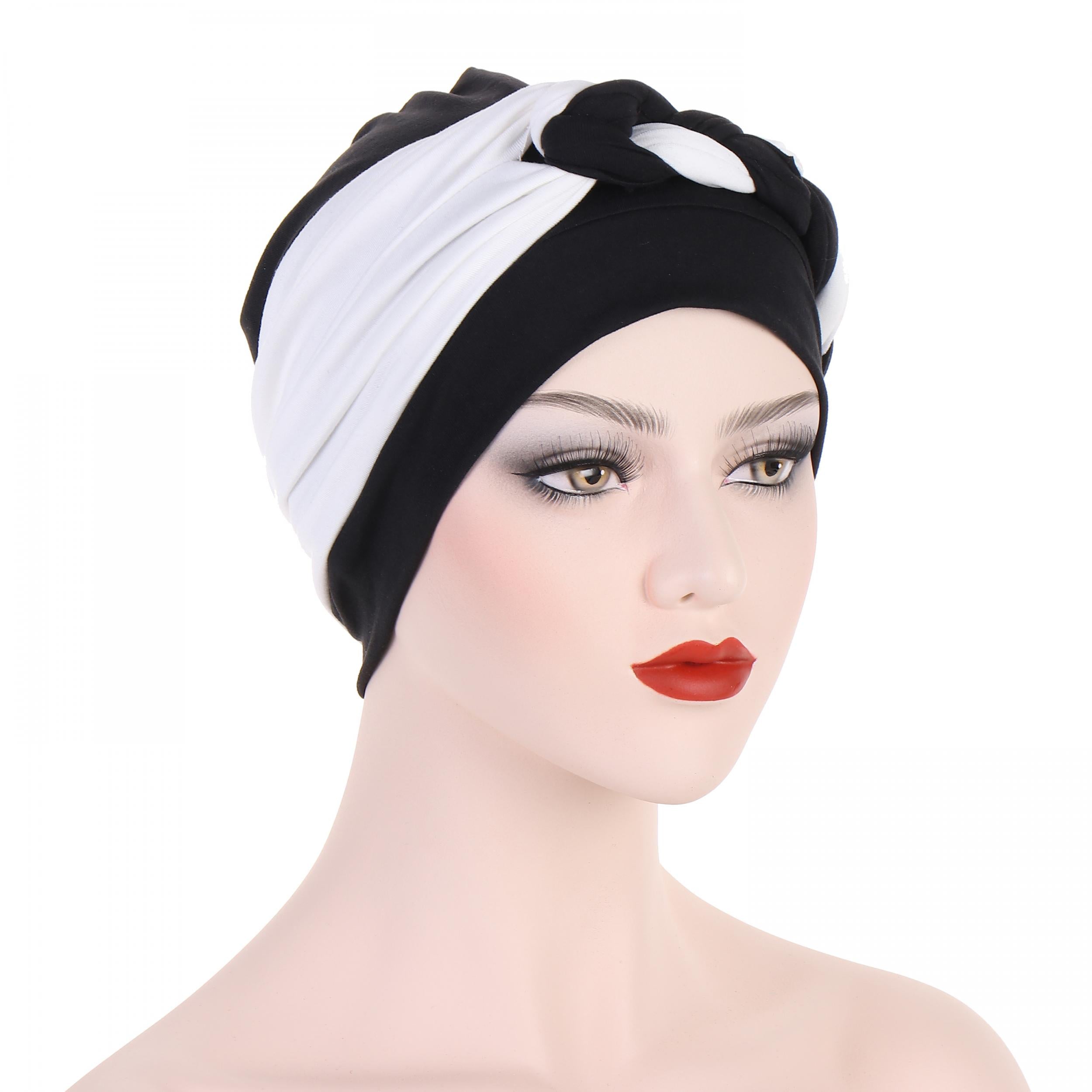Casual Braided Turban Cap Double Headwrap Beanie Elastic Head Scarf