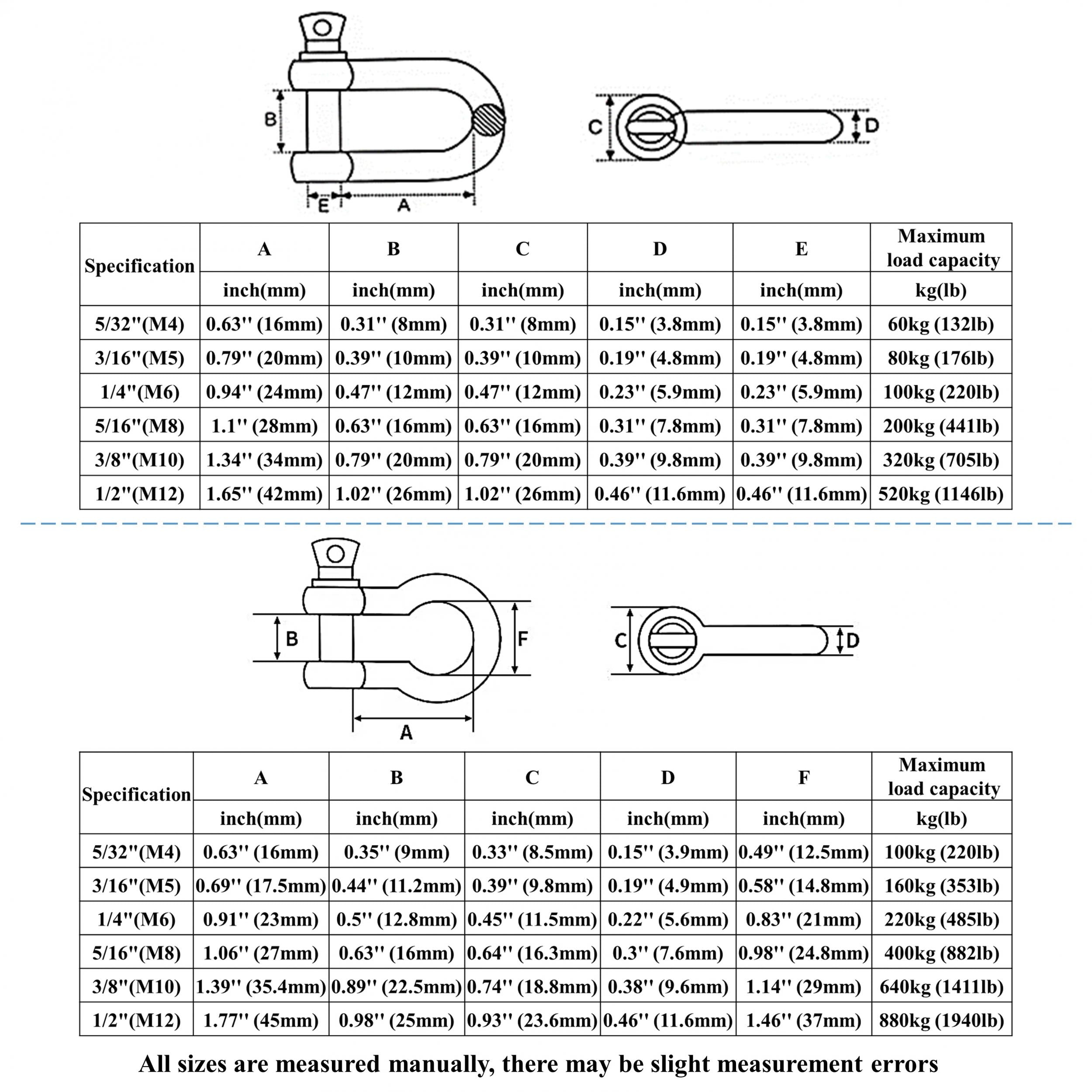 Stainless Steel D Shape Bow Load Shackle M4 12 7 81 M5 7 62