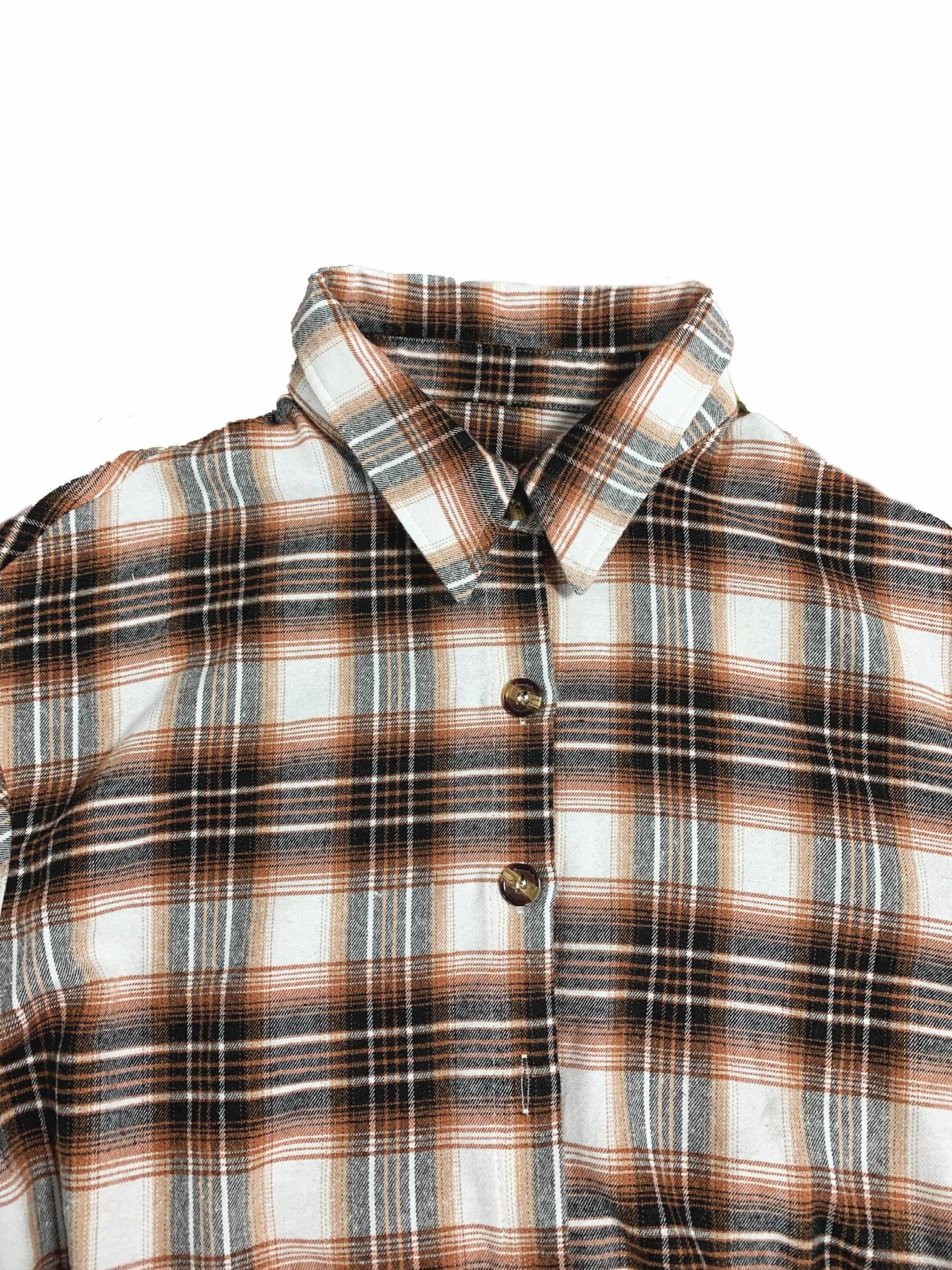  Plaid Print Button Up Long Sleeve Shacket