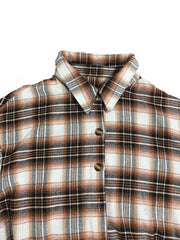  Plaid Print Button Up Long Sleeve Shacket