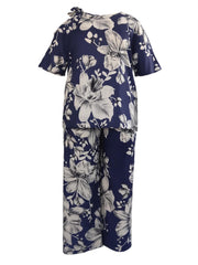  Floral Print Short Sleeve Tee & Wide Leg Pants Set