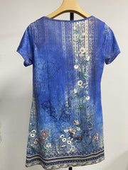 Random Print Short Sleeve V Neck Dress