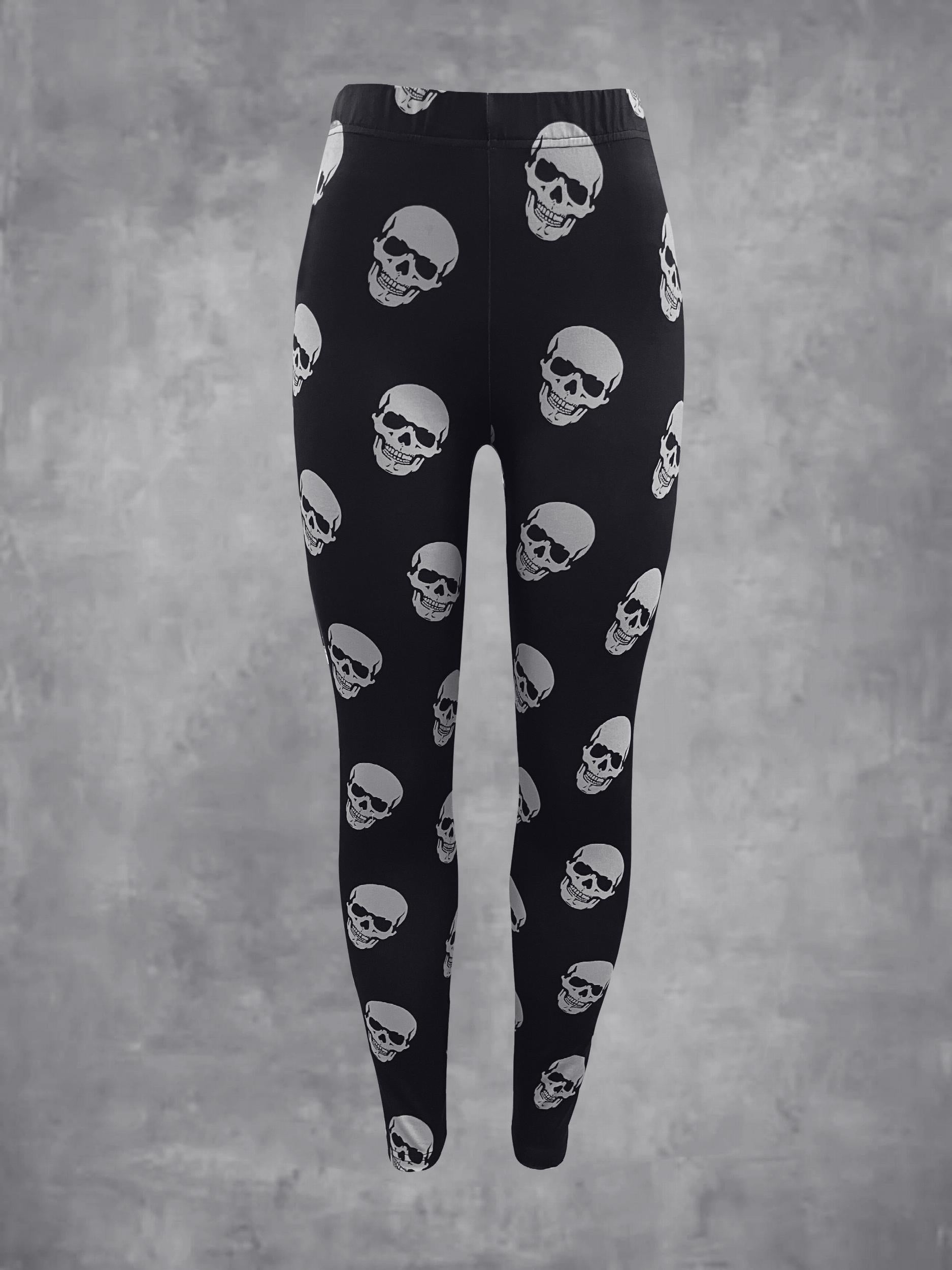 Skull Print Skinny Leggings Gothic Stretchy Leggings
