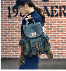 Large Capacity Canvas Backpack Denim School Backpack For Teens Vintage