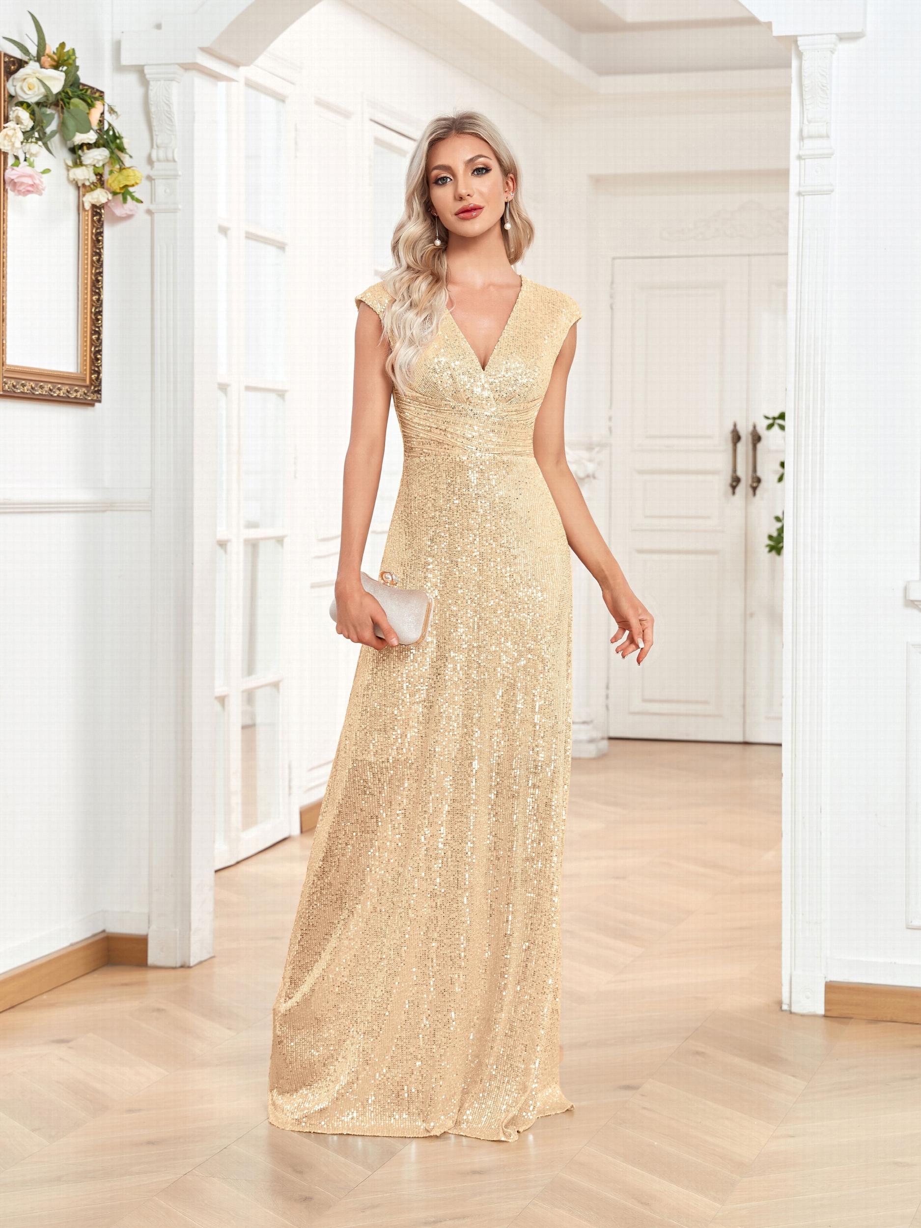 Sequined V Neck Maxi Dress for Cocktail Party
