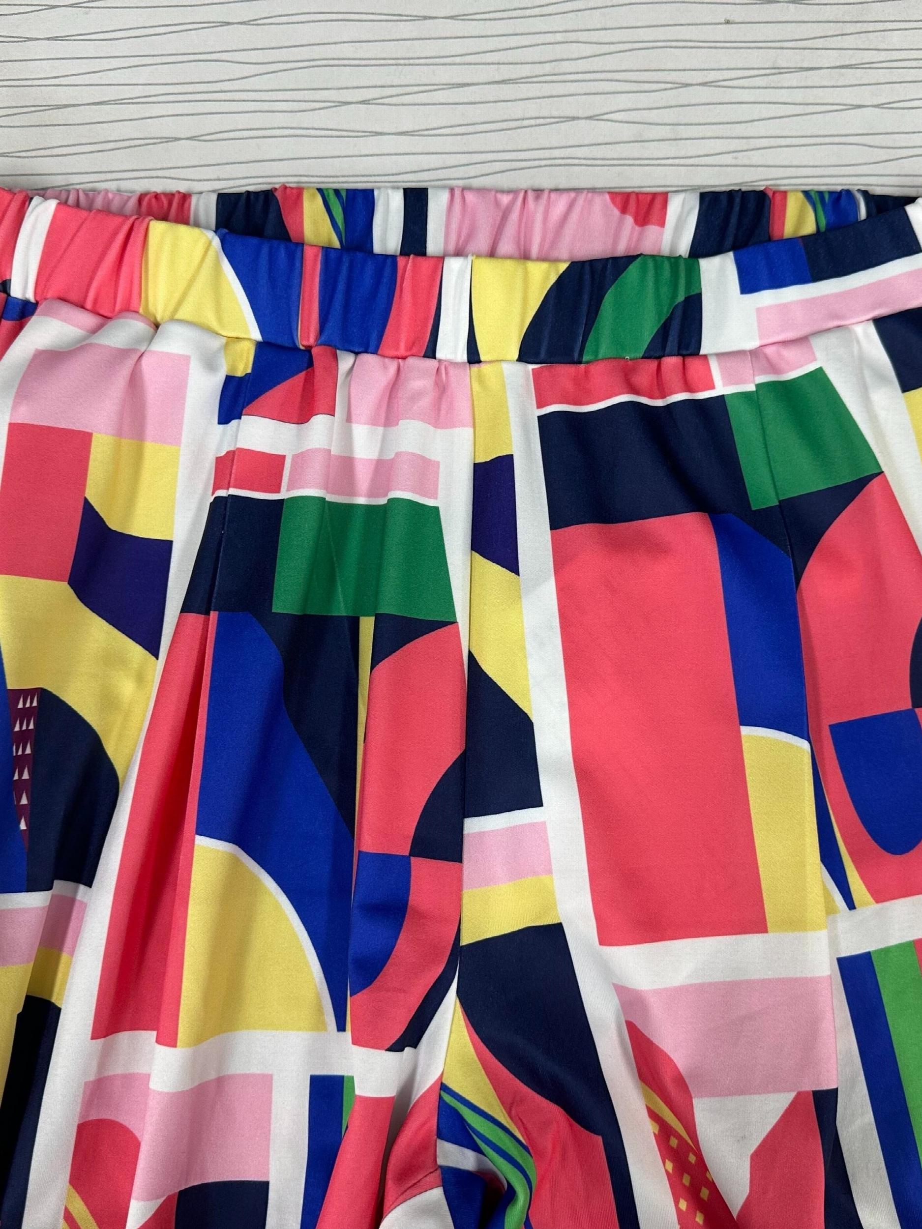  Colorblock Geometric Wide Leg Trousers