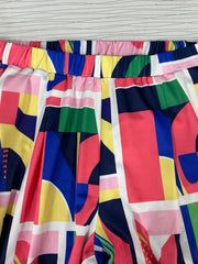  Colorblock Geometric Wide Leg Trousers