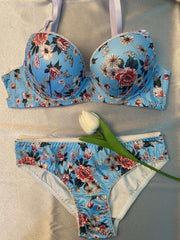 Floral Print Push Up Bra & Panties Set