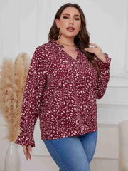  Casual Blouse Women's Plus Ditsy Print Lantern Sleeve V Neck Top