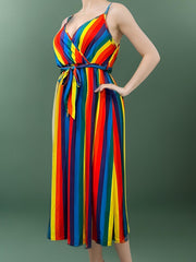  Colorblock Stripe Print Surplice Neck Cami Dress
