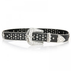 Vintage Western Rivet PU Leather Belt with Carved Buckle