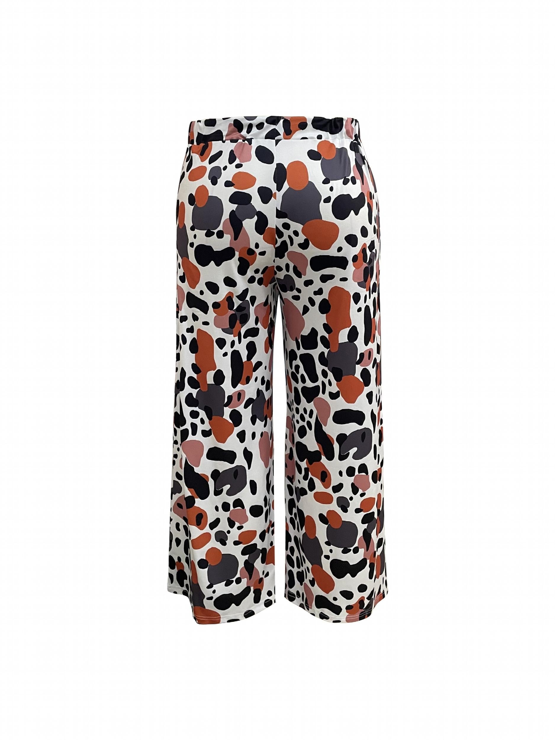  Contrast Cow Pattern High Rise Wide Leg Trousers