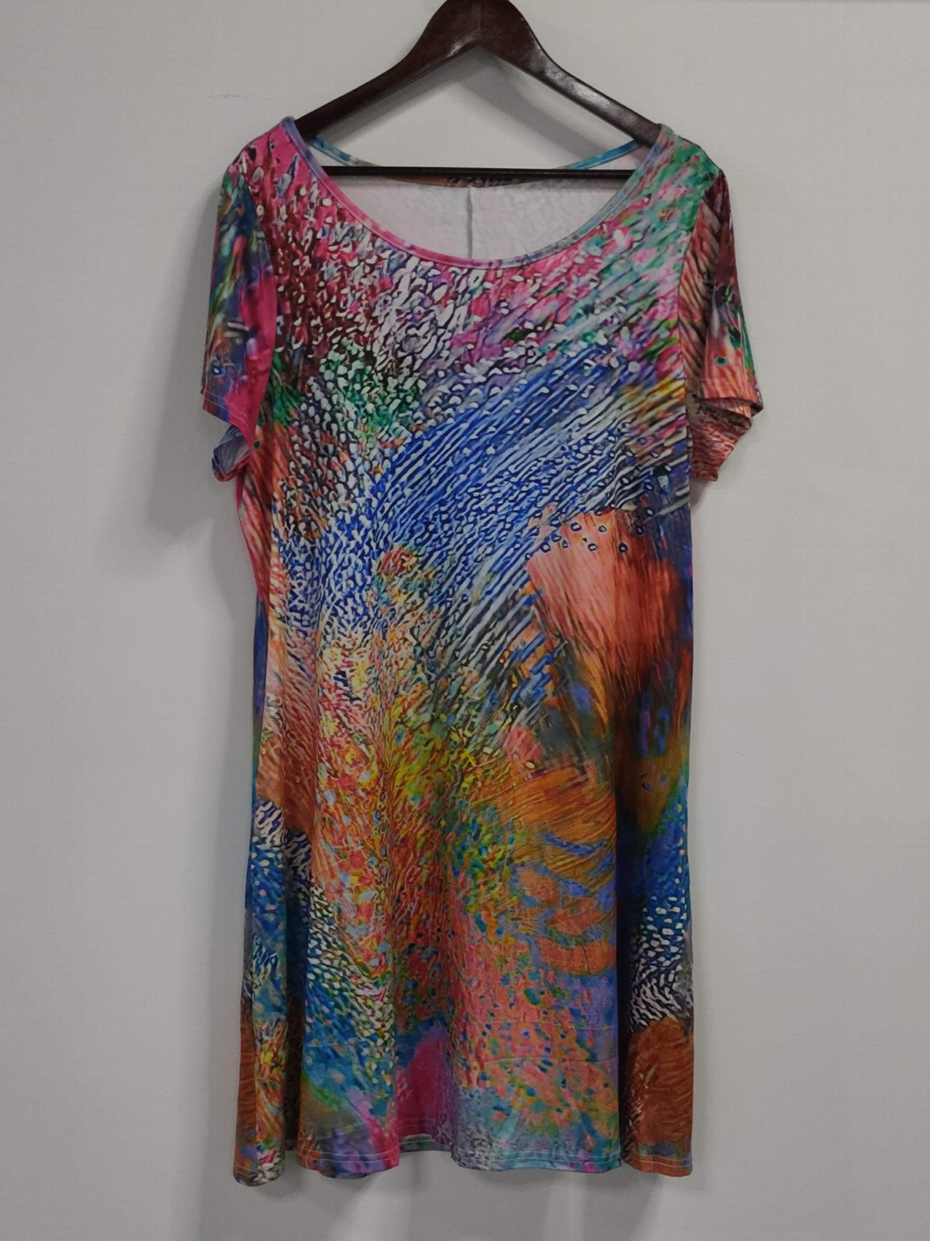  Boho Dress Round Neck Short Sleeve Tee Dress