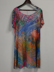 Boho Dress Round Neck Short Sleeve Tee Dress