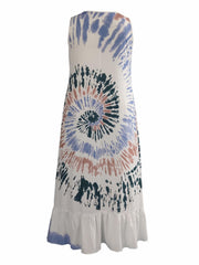  Tie Dye Maxi Tank Dress with Ruffle Trim