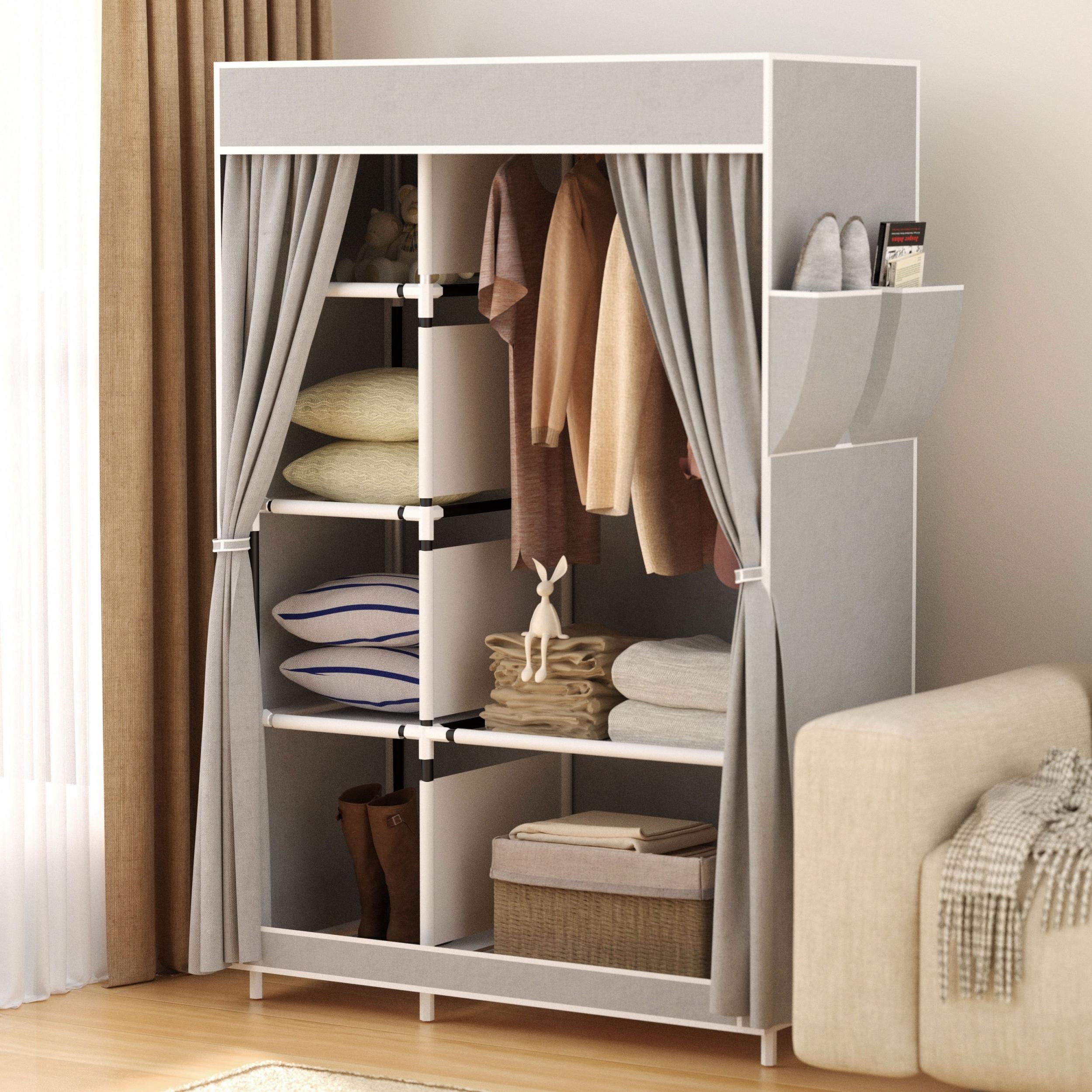 Large Clothes Storage Closet with Side Pockets - Easy Assembly Wardrobe