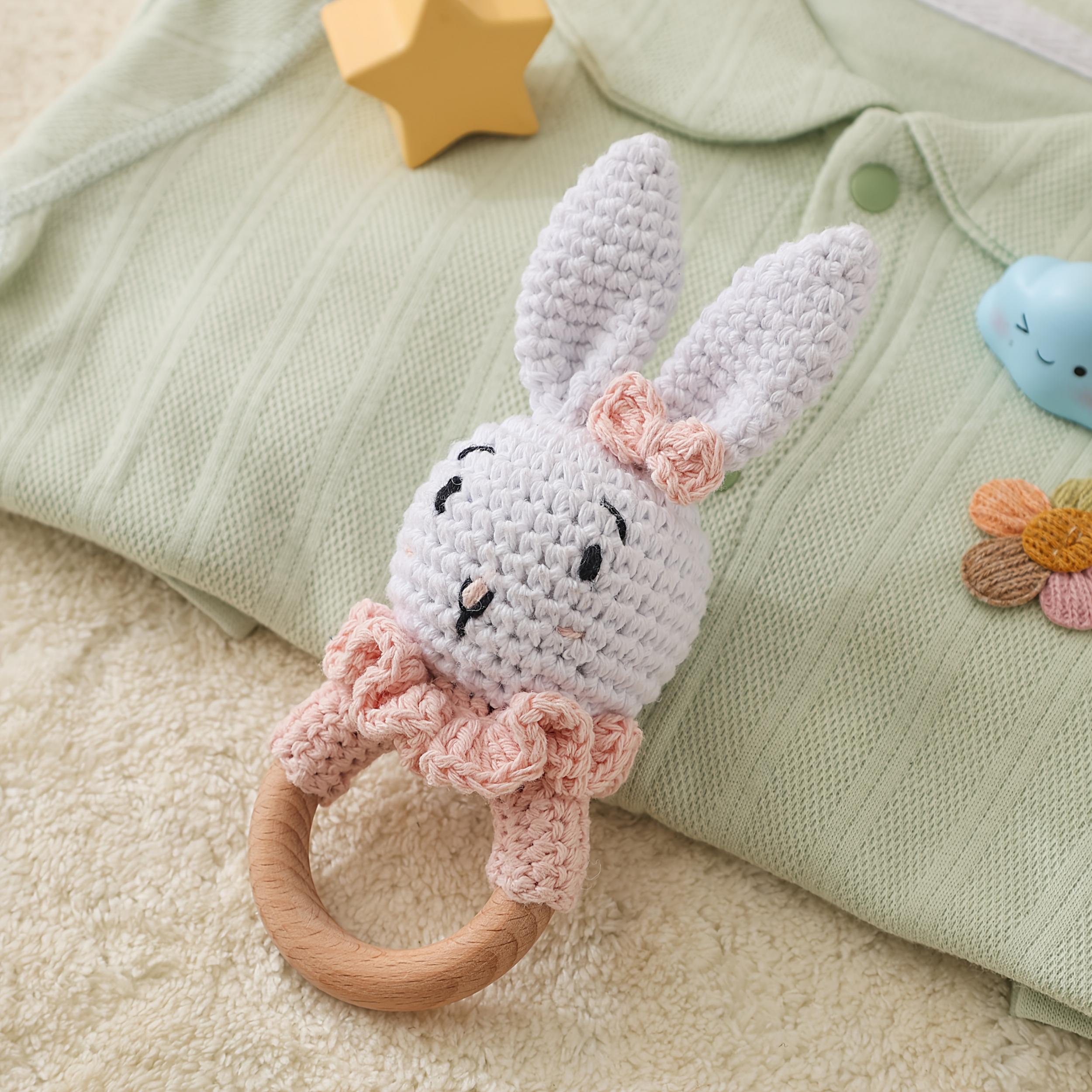 Crochet Wooden Rattle Baby Rattle Toy with Knitted Rabbit