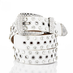 Punk Eyelet PU Belt Leopard Print Rhinestone Inlaid Hip Hop Cowboy Cowgirl Belts