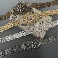 Slavic Women's Belt with Rhinestones and Metal Detail