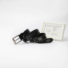 Vintage Rhombus Pattern Studded Leather Belt - Hip Hop Punk Style