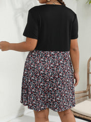 Colorblock Ditsy Print Short Sleeve Mini Dress