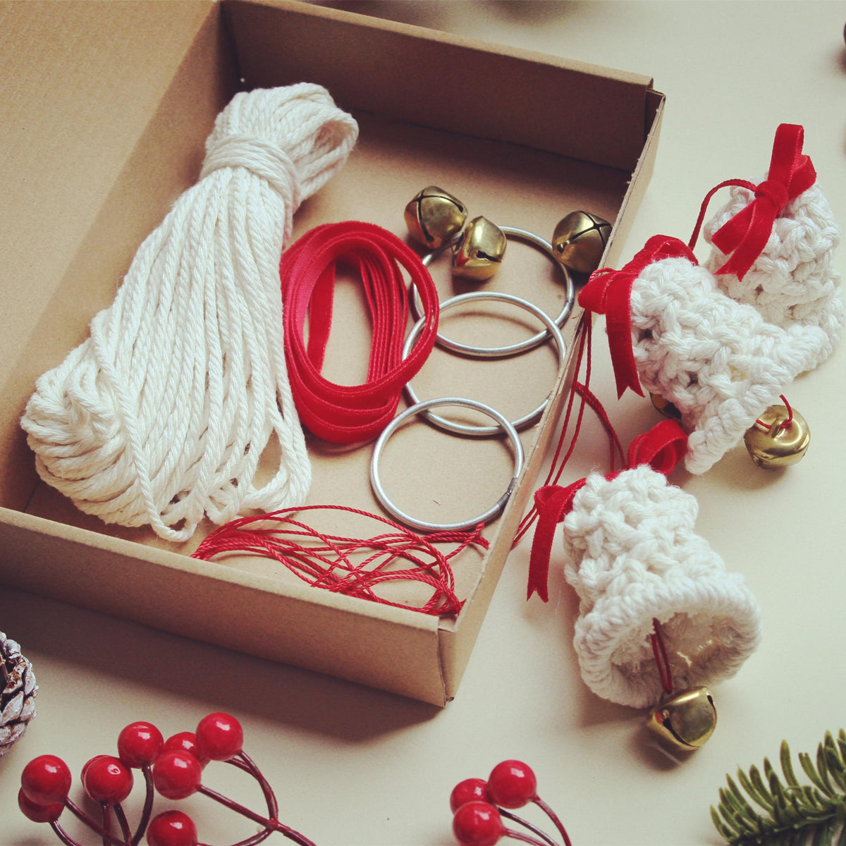 3pcs Macrame Jingle Bell DIY Kit Christmas Craft Set