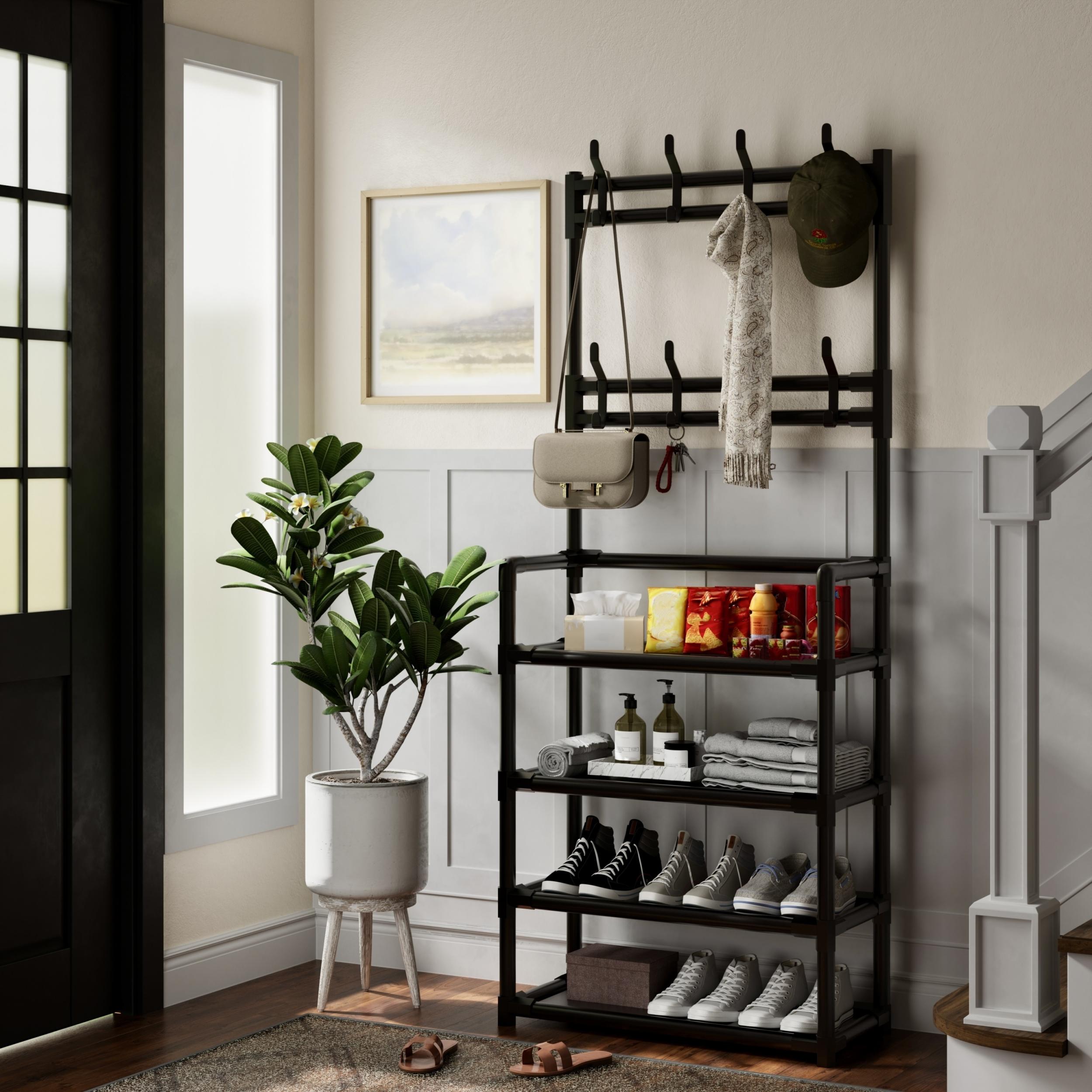 Coat Rack With Shoe Storage Shelf Freestanding Garment Rack