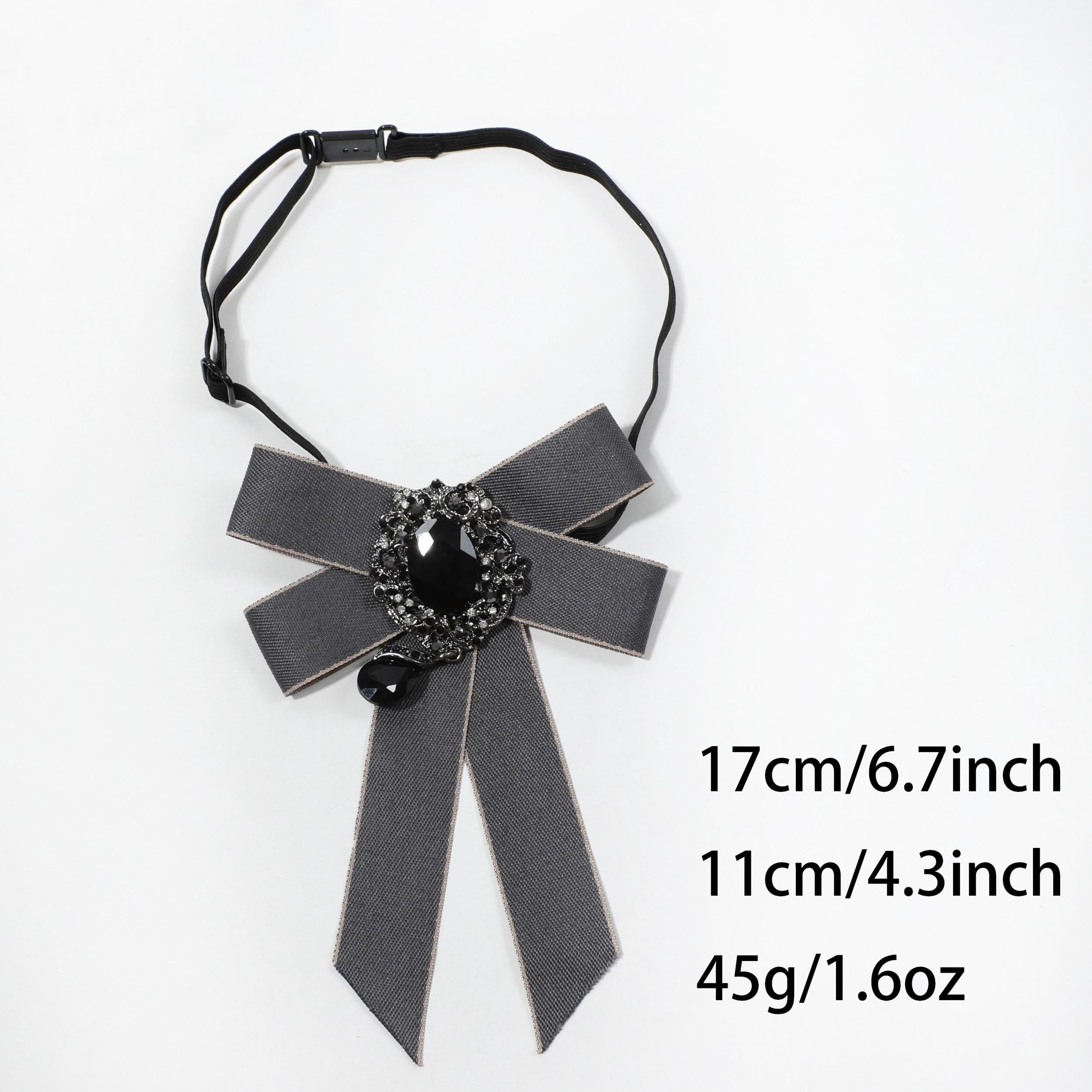 Crystal Pendant Gray Bow Tie Pre-tied Necktie for Women