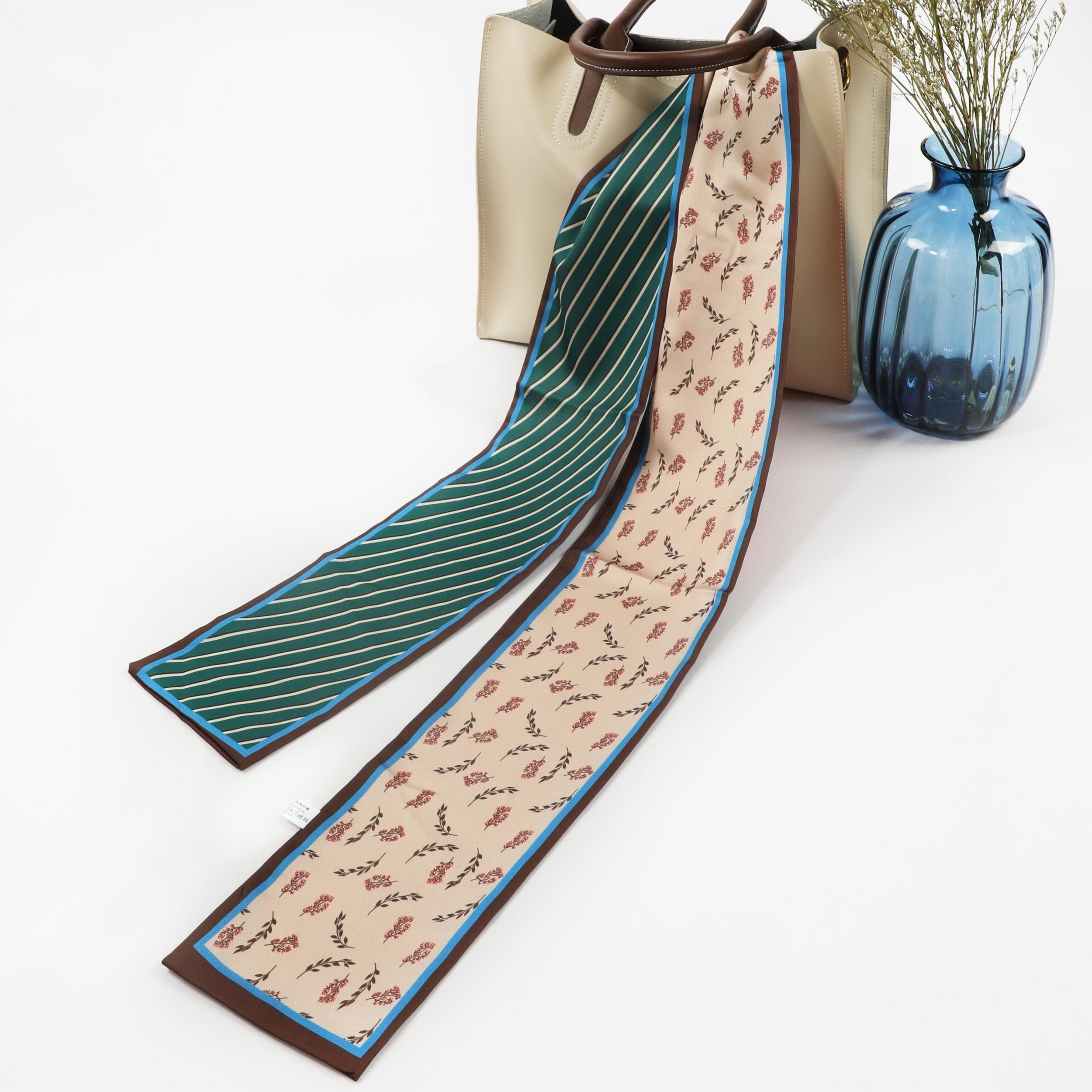Floral Printed Skinny Scarf Silky Satin Neck Scarf Fashionable Hair Ribbon