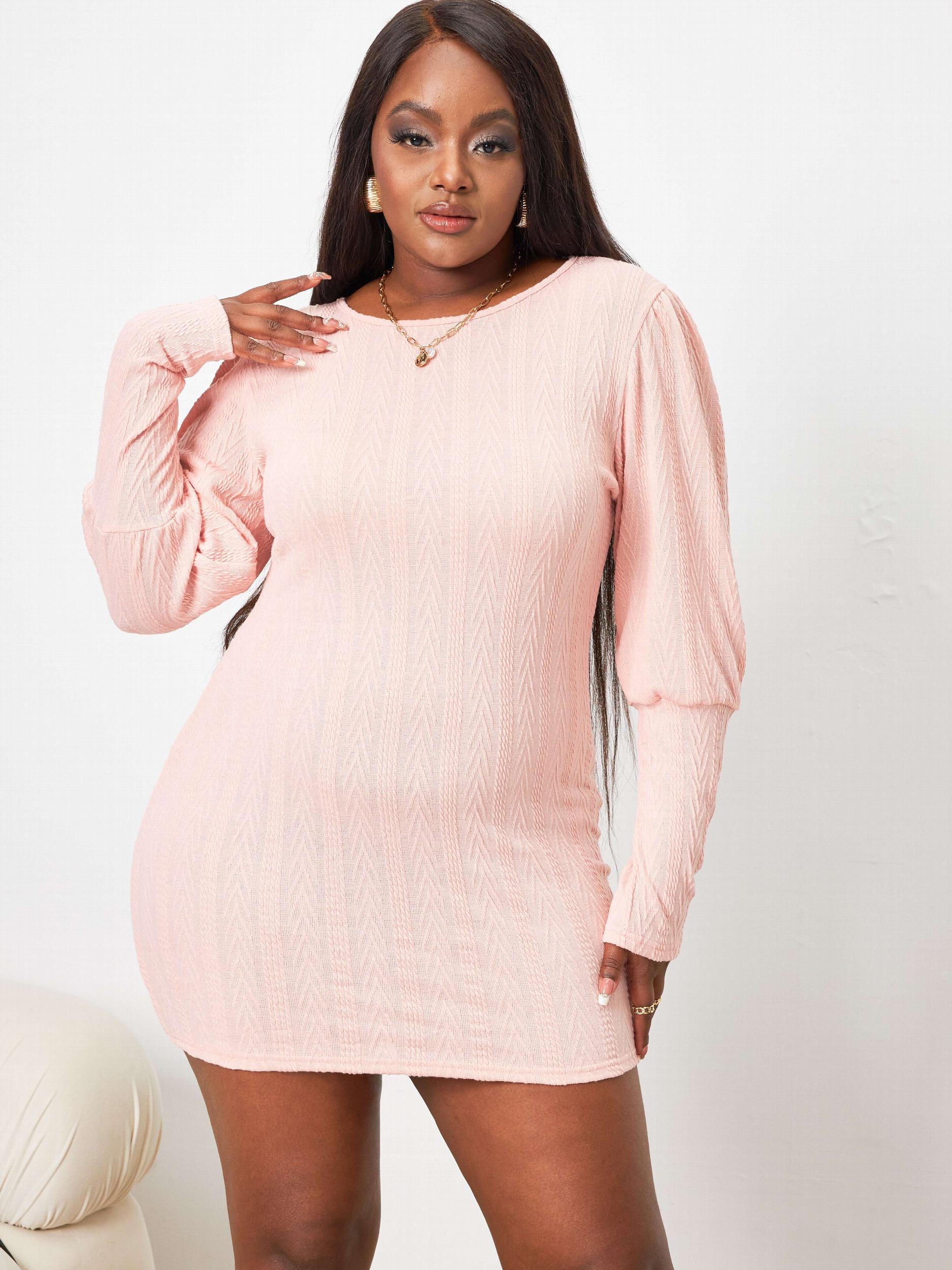  Textured Long Sleeve Bodycon Midi Dress