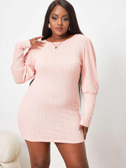  Textured Long Sleeve Bodycon Midi Dress