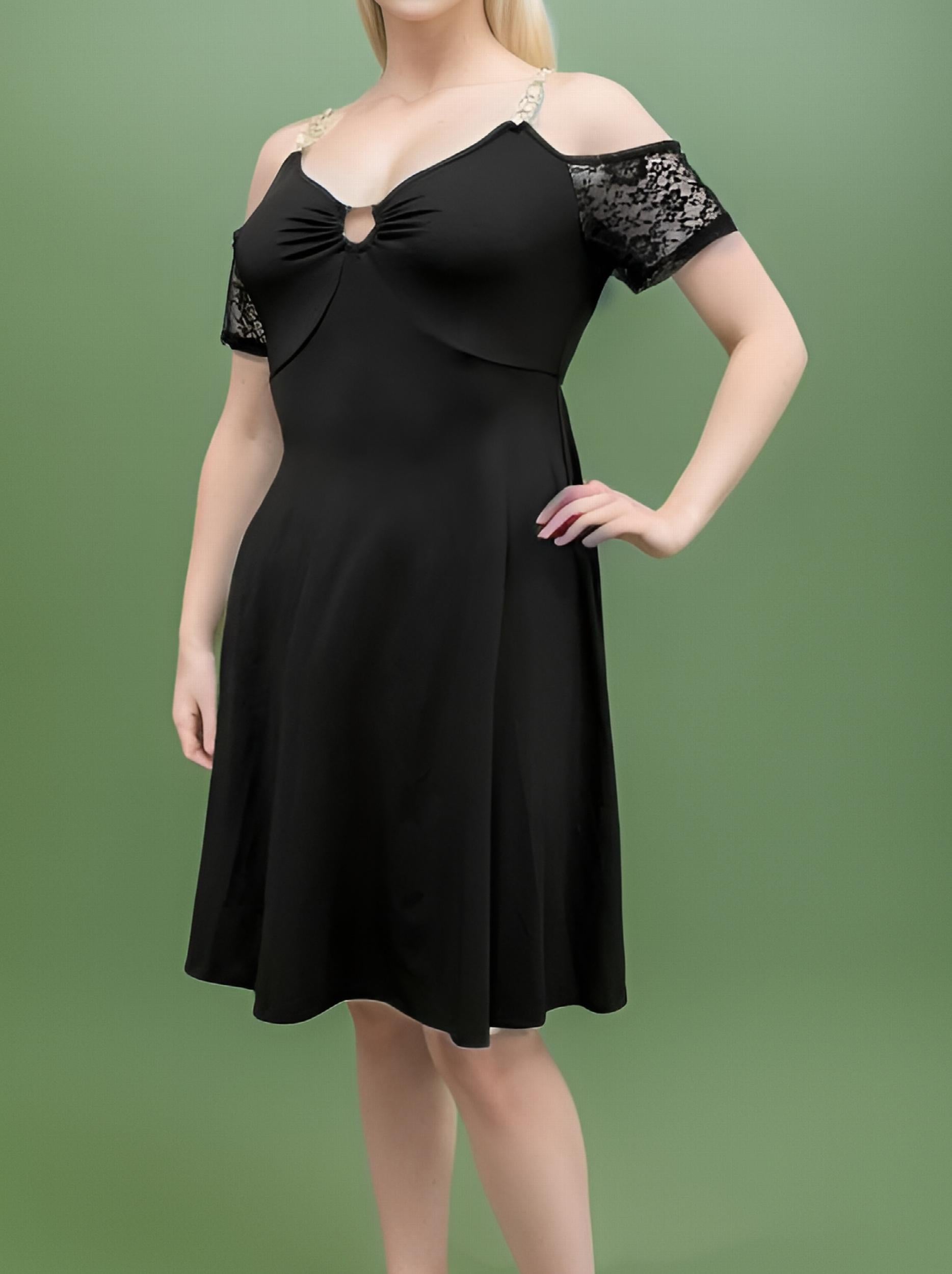  Cold Shoulder Chain Ring Decor Stretch Dress
