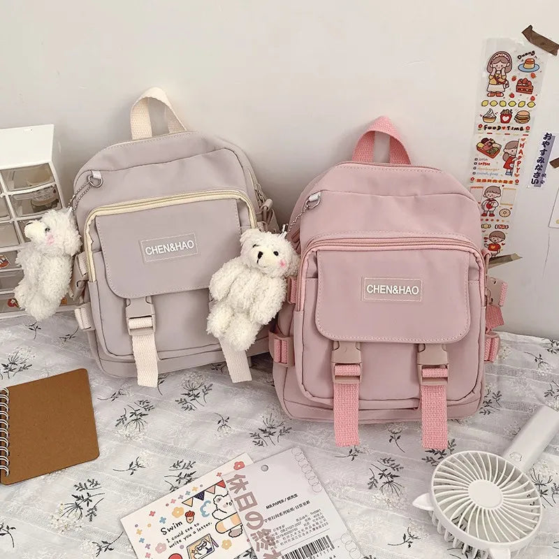 Mini Backpack for Women School Mochila Girl Ring Buckle Bear Women's Backpack