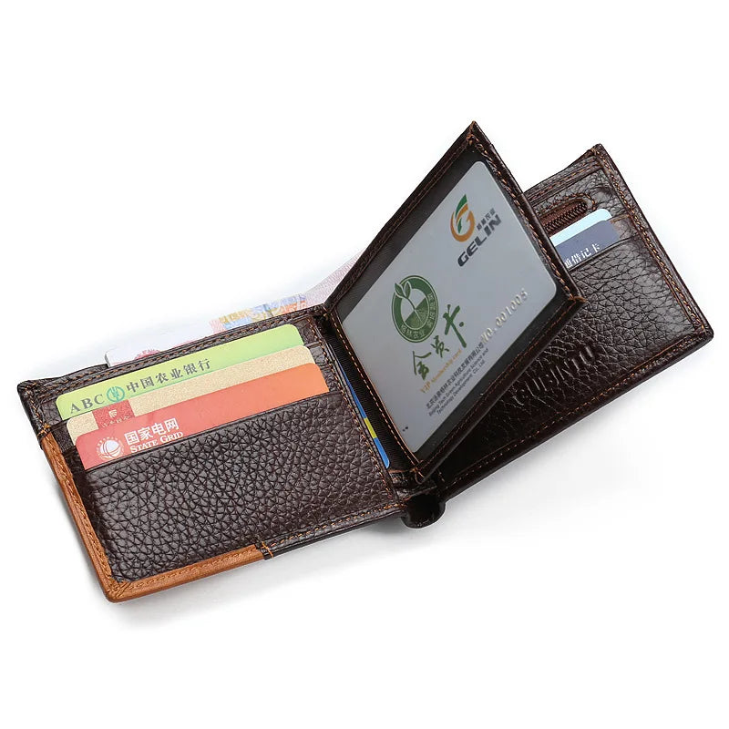 Cowhide Wallet Men's Wallets Stitching Leather Purse