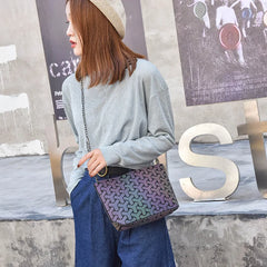 Women Small Chain Shoulder Bags Colorful Luminous Sequin Geometric Clutch